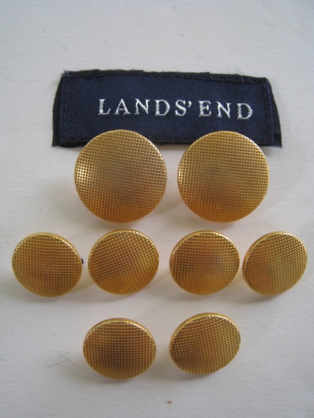 Lands End Gold Tone 8 Blazer Replacement Buttons Micro Grid Cross Hatch Textured